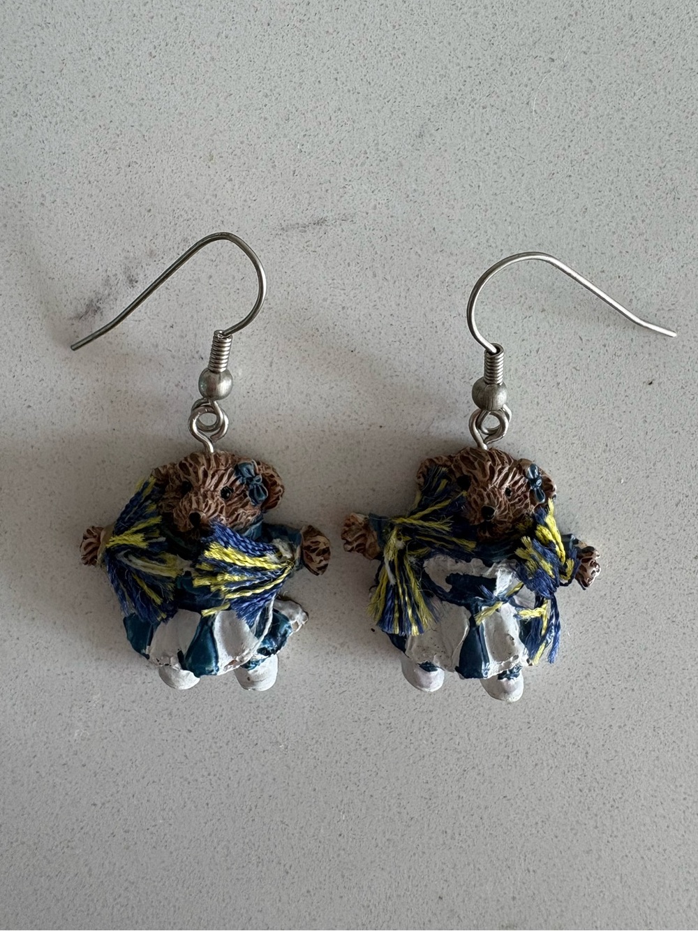 Cheerleader teddy bear earrings